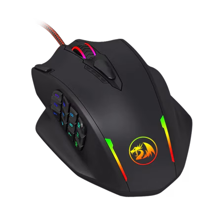 Redragon M908 IMPACT MMO Gaming Mouse, 12,400 DPI, 18 Programmable Buttons, Weight Tuning Cartridge, 12 Side Buttons, Black | M908 – Buy Online