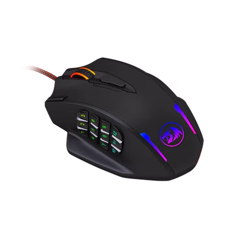 Redragon M908 IMPACT MMO Gaming Mouse, 12,400 DPI, 18 Programmable Buttons, Weight Tuning Cartridge, 12 Side Buttons, Black | M908 thumbnail 4