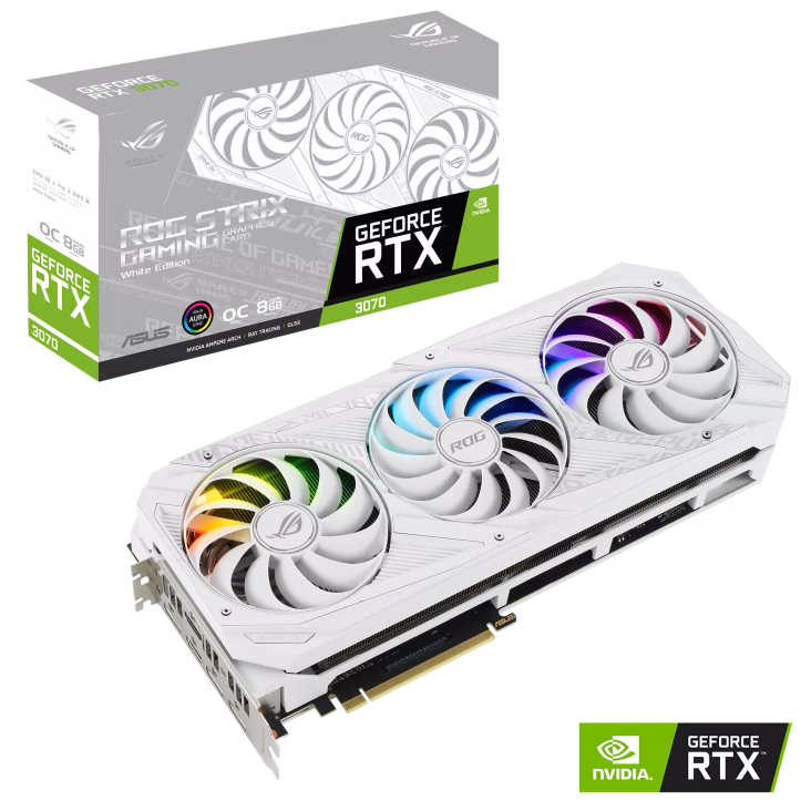ROG Strix GeForce RTX??? 3070 White Edition Graphic card, PCI, ARGB, 7680 x 4320,  8GB GDDR6,  OpenGL??4.6, 256-bit | 90YV0FR9-M0NA00 – Buy Online