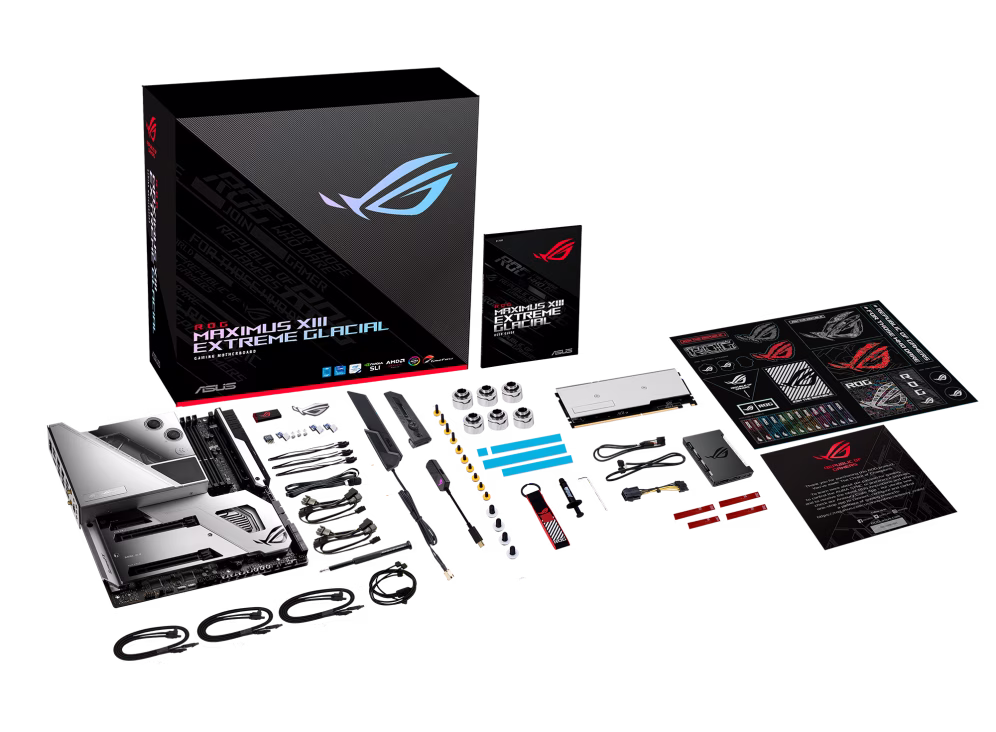 ASUS ROG Maximus XIII Extreme Glacial Intel Z590 EATX motherboard, 18+2 power stages, EK water block, 5x M.2 slots, Dual Thunderbolt 4, WiFi 6E, Aura Sync | 90MB1730-M0EAY0 thumbnail 3