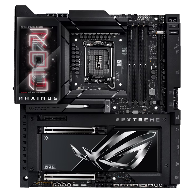 ASUS ROG Maximus Z890 Extreme LGA 1851 ATX Motherboard, Intel Z890 Chipset, 4x DDR5 DIMM, Up to 192GB Max Memory, Wi-Fi 7 & BT 5.4, 2x PCIe 5.0 x16 Slots, 6x M.2, 5 inch LCD Display | 90MB1IA0-M0EAY0 – Buy Online