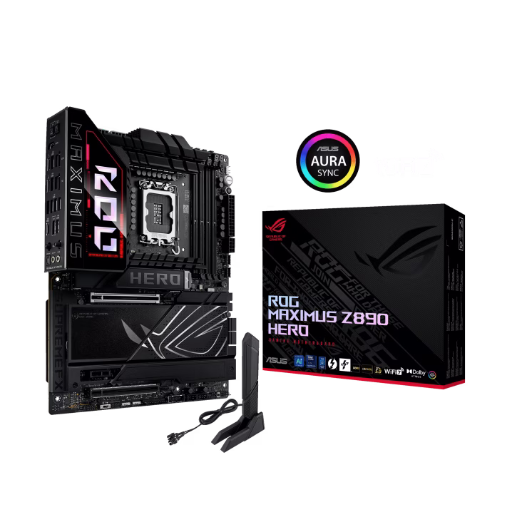ASUS ROG MAXIMUS Z890 HERO LGA1851 ATX Motherboard, 4x DIMM slots, max. 192GB, DDR5, 6x M.2 slots and 4x SATA 6Gb/s, PCIe 5.0, Wi-Fi 7 & BT | 90MB1ID0-M0EAY0 – Buy Online