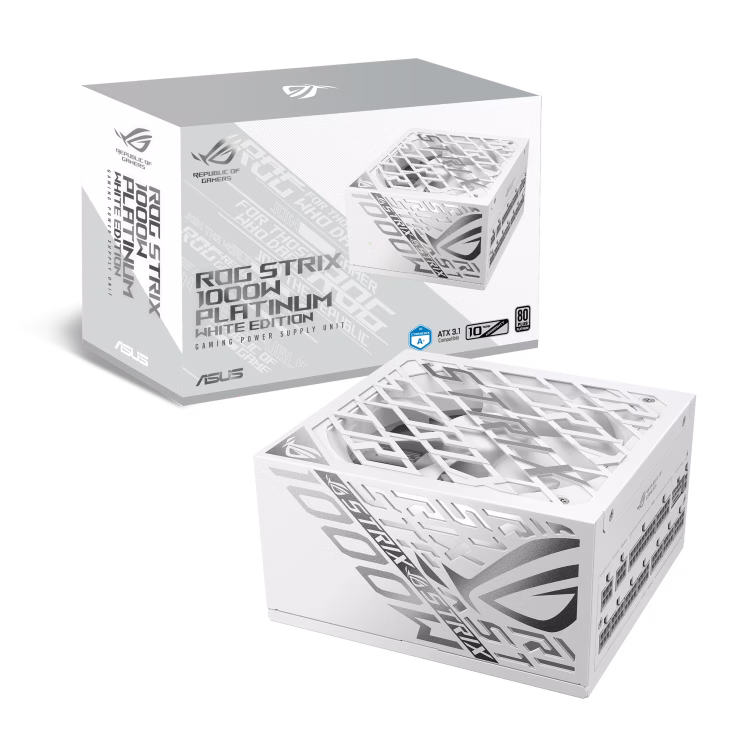 ASUS ROG Strix 1000W Platinum White Edition ATX 3.1 Power Supply Unit PSU, 80 PLUS platinum, PCIe 5.1, Dual ball fan bearings, Large ROG heatsinks, Lambda A+ Certification, 0dB technology, GaN MOSFET | 90YE00W4-B0NA00 – Buy Online