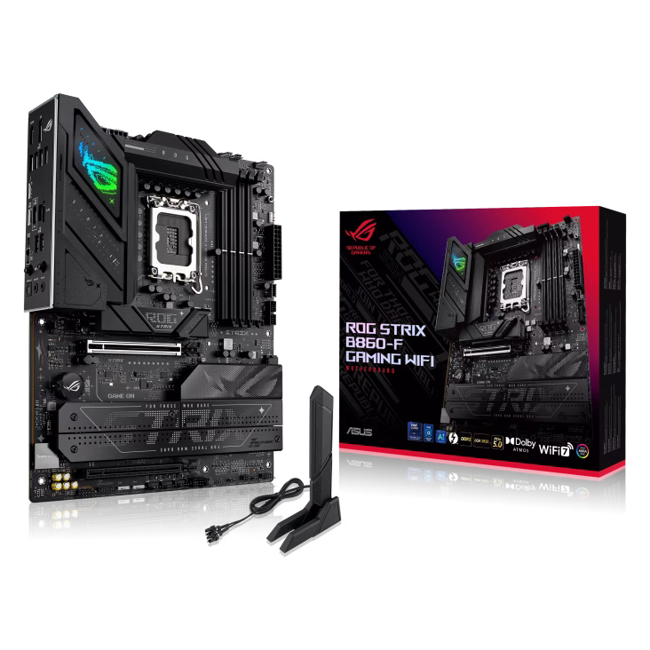 ASUS ROG STRIX B860-F GAMING WIFI LGA1851 ATX Motherboard, 4x DIMM slots, max. 256GB, DDR5, Thunderbolt 4, WIFI 7,  AI Networking II,  M.2 Heatsinks, 4-PIN Fan Headers | 90MB1JG0-M0EAY0 – Buy Online