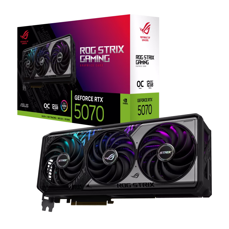 ASUS ROG Strix GeForce RTX 5070 12GB GDDR7 OC Edition Graphic Card, 12GB GDDR7, 192-bit  28 Gbps, 6144 CUDA Cores, 1044 AI TOPS, NVIDIA Blackwell architecture and DLSS 4 | 90YV0M80-M0NA00 – Buy Online