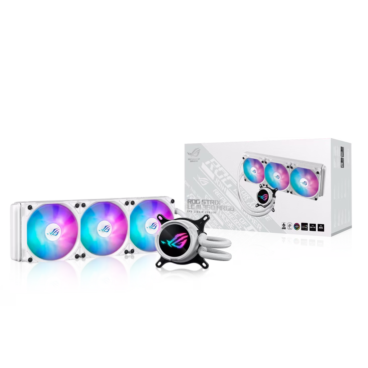 ASUS ROG Strix LC III 360 ARGB LCD CPU Liquid Cooling, 3x ROG STRIX AF-12S ARGB 120mm Fans, 2200 RPM Fan Speed, 70.38 CFM Air Flow, 360mm Radiator, 360?? Rotating ROG Logo, White | 90RC00W2-M0UAY0 thumbnail 5