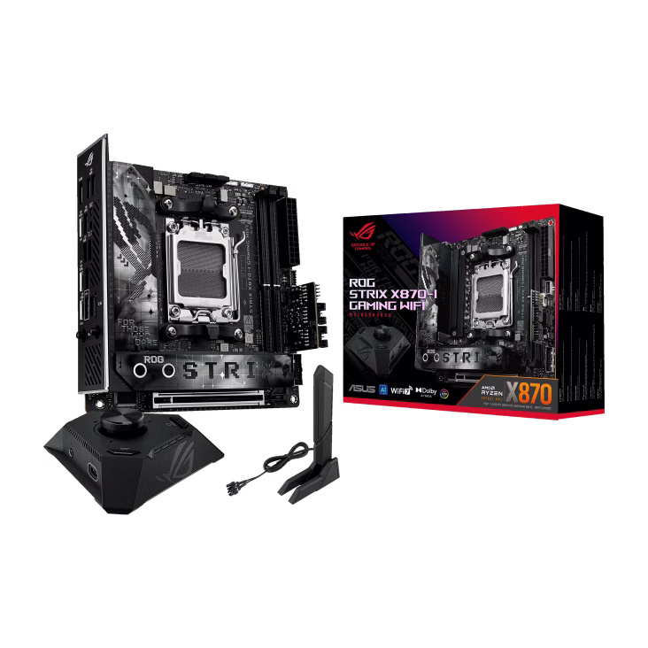 ASUS ROG STRIX X870-I GAMING WIFI AM5 DDR5 Mini-ITX Motherboard, 2x DIMM slots, max. 96GB, 2x M.2 slots and 2 x SATA 6Gb/s, Wi-Fi 7 & BT v5.40 | 90MB1IW0-M0EAY0 – Buy Online