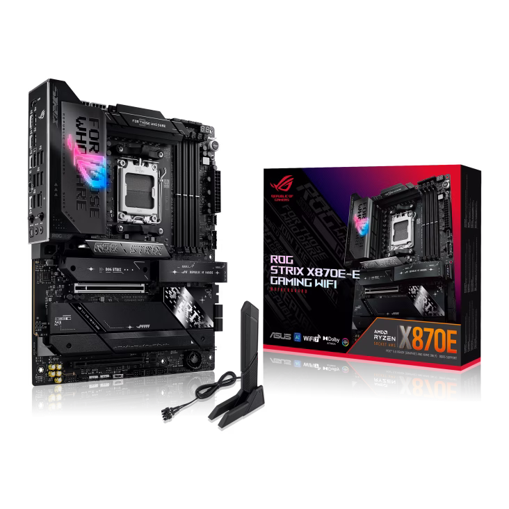 ASUS ROG STRIX X870E-E GAMING WIFI AM5 DDR5 ATX Motherboard, 4x DIMM slots, max. 192GB Upto 8400+ MT/s, 5x M.2 slots 4x SATA, PCIe 5.0, Wi-Fi 7, 2.5Gb Ethernet, AI Solution | 90MB1IB0-M0EAY0 – Buy Online