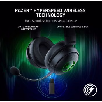 Razer Kraken V3 Pro Wireless Gaming Headset, With Haptic Technology, 50mm Drivers, THX Spatial Audio, 20 Hz-20 kHz Frequency Response, Oval Ear Cushions, Black | RZ04-03460100-R3M1 thumbnail 4