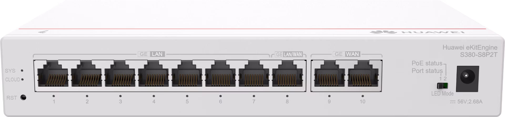 Huawei eKitEngine Gateway S380-S8P2T, 2*GE WAN, 8*GE LAN(PoE+, 124W) thumbnail 3