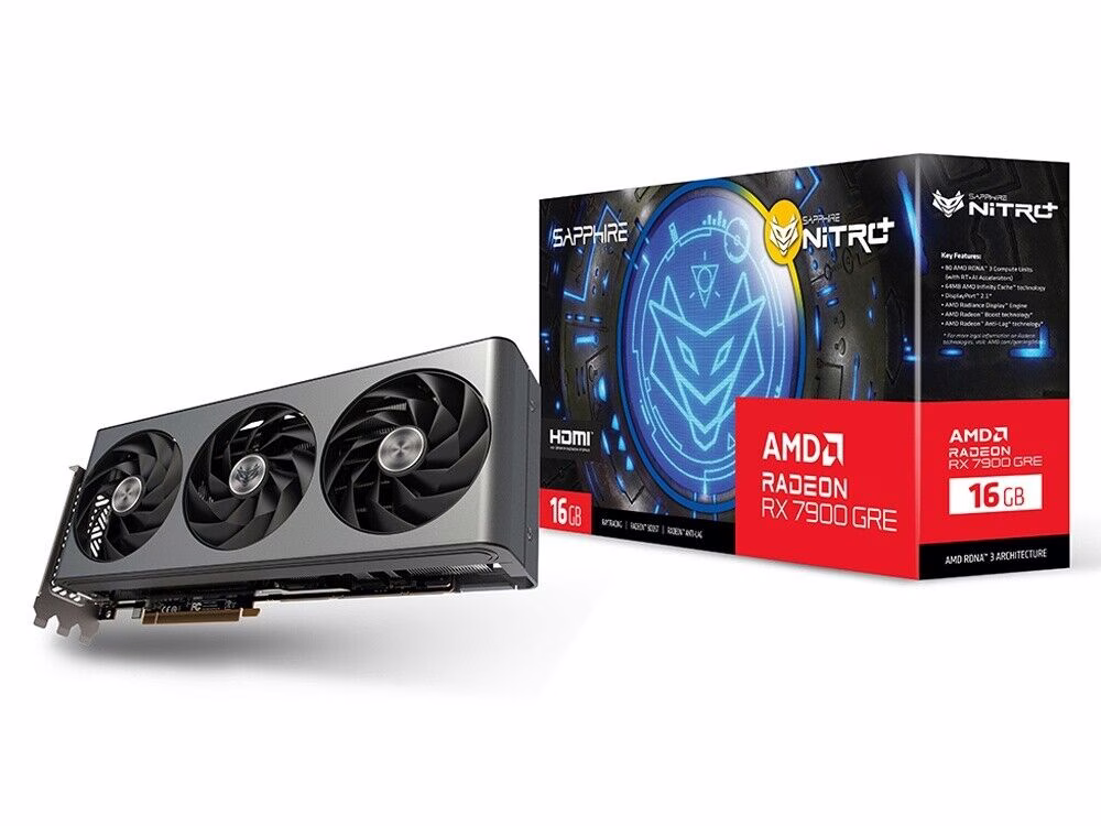 Sapphire Nitro+ AMD Radeon RX 7900 GRE Gaming OC 16GB GDDR6 Dual HDMI/Dual DP Graphic card, 80 AMD RDNA 3 Compute Units (with RT+AI Accelerators), 64MB AMD Infinity Cache, DisplayPort 2.1, Anti-Lag, Boost technology | 11325-02-20G image