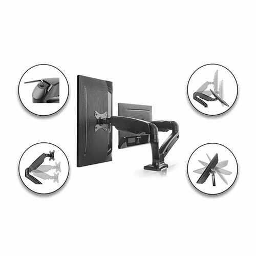 Skill Tech Dual Monitor Thin Gas Spring Dual Monitor Arm, 13" - 32" Screen Sizes, 6kg Weight Capacity, Up to 180?? Rotation, 2 Mounting Options, Spring-Assisted Mechanism, Black | SH-130C024 thumbnail 2