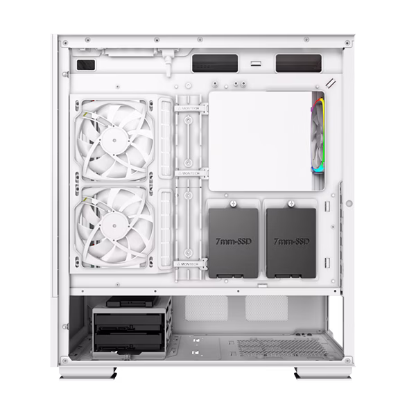Montech Sky Two aRGB ATX Mid Tower Computer Cases, Up to 360mm Radiator Support, 4x Preinstalled PWM Fans, Side & Bottom Dust Filter, Built-In Cable Management, White | SKY TWO WH thumbnail 3
