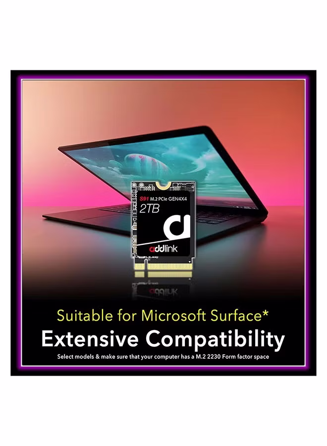 Addlink S91 2TB 2230 NVMe High Performance PCIe Gen4x4 2230 3D TLC NAND SSD SSD - Read Speed up to 5000 MB/s Internal Solid State Drive - (AD2TBS91M2P) thumbnail 2