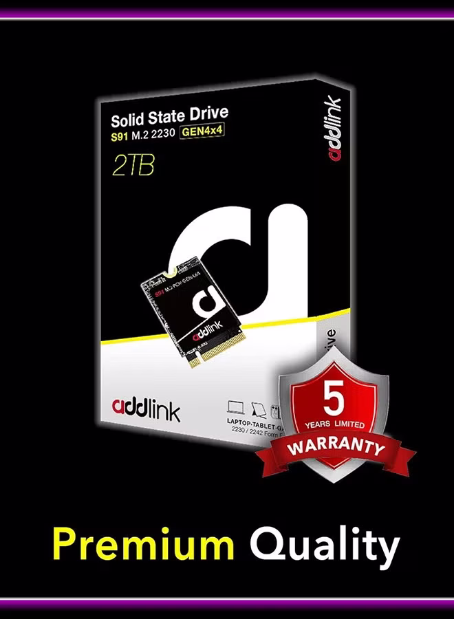 Addlink S91 2TB 2230 NVMe High Performance PCIe Gen4x4 2230 3D TLC NAND SSD SSD - Read Speed up to 5000 MB/s Internal Solid State Drive - (AD2TBS91M2P) image