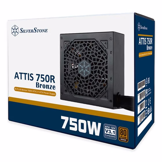 SilverStone ATTIS 750R Non-Modular Power Supply, 750W Power, 80 Plus Bronze, Silent 120mm Fan, Active PFC, Multi-Protection, ATX Form Factor, Japanese Primary Capacitor, Black | SST-AT750R-BF – Buy Online