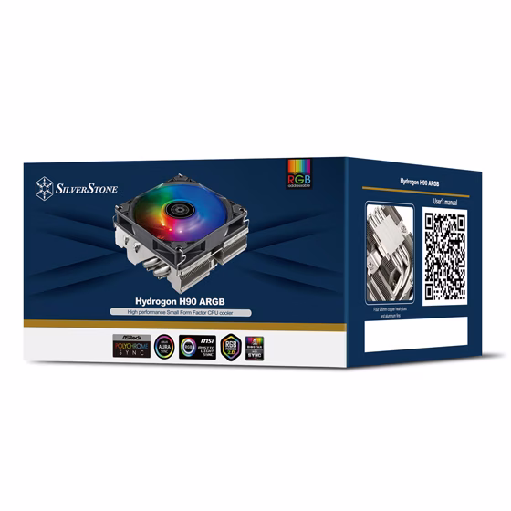 Silverstone Hydrogon H90 ARGB Horizontal CPU cooler, with 4 heat-pipes and 92mm PWM ARGB fan, 11 blade, Spring screw, 10 ARGB LEDS, Anti-vibrational rubber | SST-HYH90-ARGB thumbnail 6