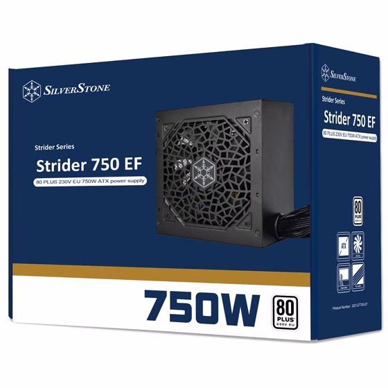 Silverstone Strider 750 EF 80 PLUS 230V EU 750W ATX (PS2) Power Supply, Built-in 120mm fan, Class-leading single +12V rail, 24/7 continuous power output with 40??? operating temperature | SST-ST750-EF – Buy Online
