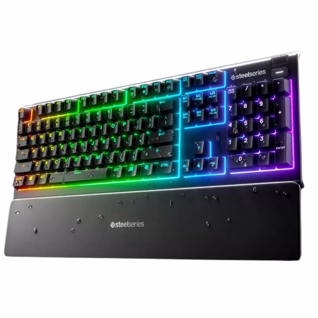 Steelseries Apex 3 Water Resistant Whisper Quiet Wired Keyboard with RGB Lighting, Magnetic Wrist Rest, Whisper-Quiet Switches, 24 Keys N-Key Roll Over, Anti-ghosting, 10-Zone RGB Illumination, Black | US  64795 thumbnail 2