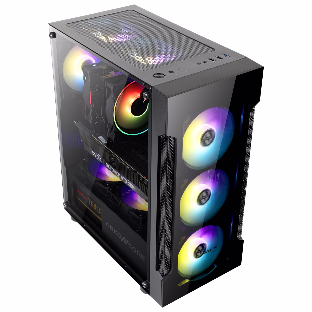 ABKONCORE T250 Middle Tower Gaming Case, 4x Fixed ARGB Fans, Tempered Glass, ARGB V2 Controller thumbnail 4