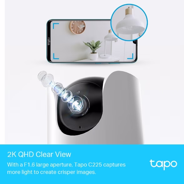 tp-link Tapo Pan/Tilt AI Home Security Wi-Fi Camera, 2K QHD 4MP (2560??1440 px), Two-Way (built-in microphone and speaker), 850m IR LED (up to 30ft), 940nm IR LED, IEEE 802.1 1b/g/n, 2.4 GHz Adapter Input: 100-240 V, 50/60 Hz, 0.3 A Adapter | Tapo C225 V1 thumbnail 4