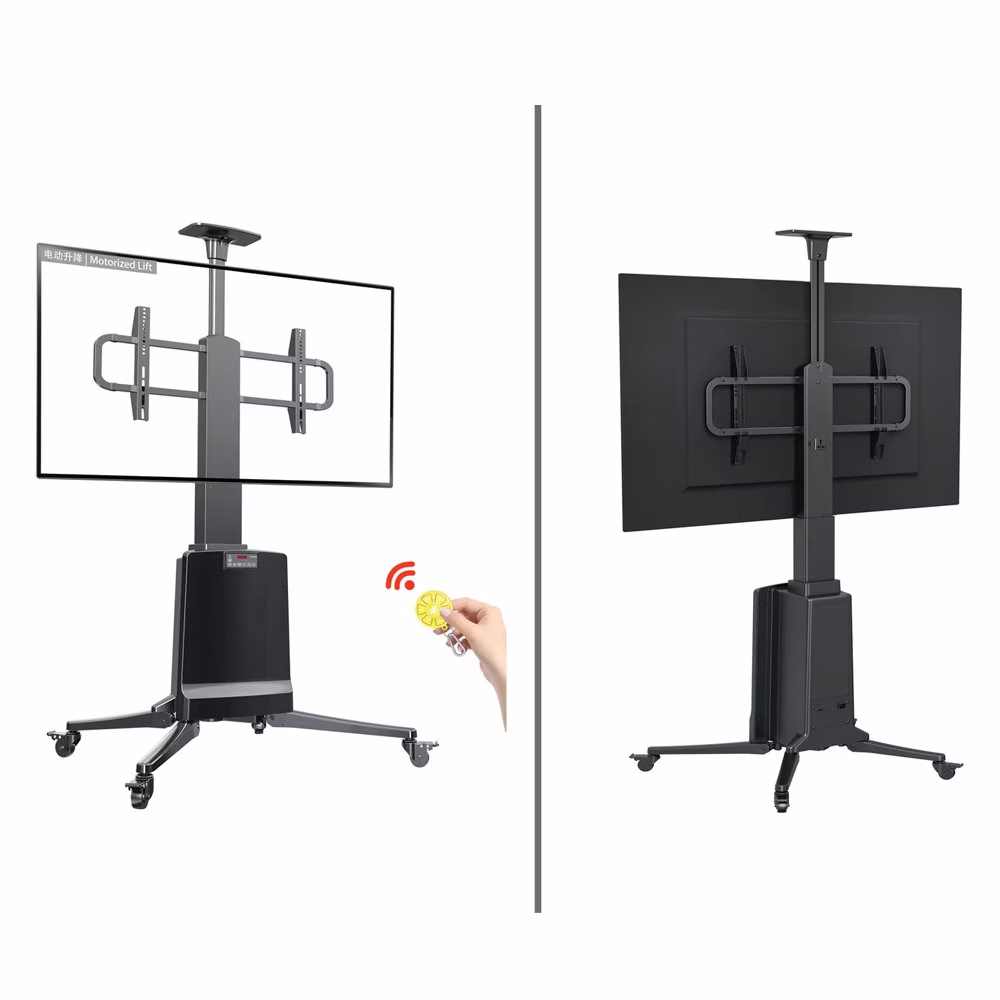 Skill Tech Motorized Telescopic Height-Adjustable Aluminum TV Cart, 55" - 85" Screen Sizes, 68.2kg Weight Capacity, Aluminum Material, Up to 600 x 400 Max VESA, Black | SH-TW85 thumbnail 3