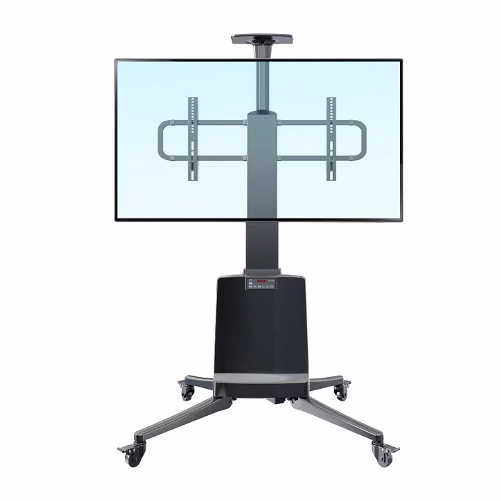 Skill Tech Motorized Telescopic Height-Adjustable Aluminum TV Cart, 55" - 85" Screen Sizes, 68.2kg Weight Capacity, Aluminum Material, Up to 600 x 400 Max VESA, Black | SH-TW85 – Buy Online