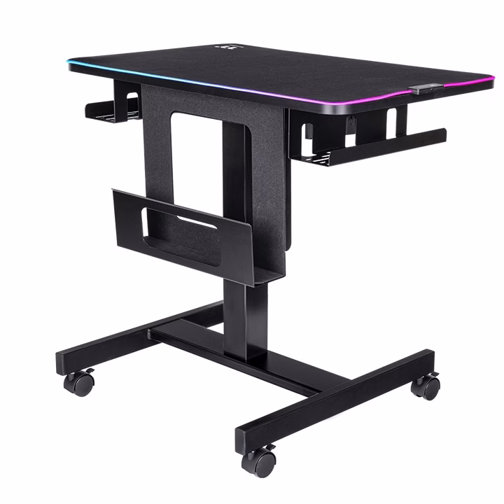 Thermaltake CYCLEDESK 100 Height Adjustable Movable Gaming Desk with Waterproofing RGB Mouse Pad, 28 3" ~ 46" Height Adjustable, 4 Wheels Laptop Stand, Black | GGD-CDW-BKEIRW-01 thumbnail 2