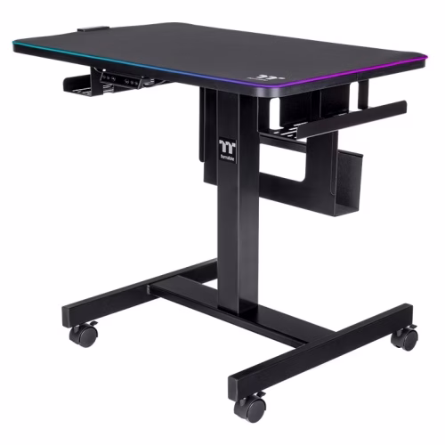 Thermaltake CYCLEDESK 100 Height Adjustable Movable Gaming Desk with Waterproofing RGB Mouse Pad, 28 3" ~ 46" Height Adjustable, 4 Wheels Laptop Stand, Black | GGD-CDW-BKEIRW-01 thumbnail 8