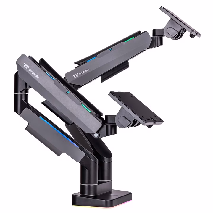 Thermaltake Dual Heavy Duty RGB Monitor Arm for up to 2 x 35 inchs SUPPORT   2 x 20kg Screen, 100 x 100 mm VESA Compatible, Wide Rage Movements, Gray | GEA-MSR-DMSBLK-01 thumbnail 4