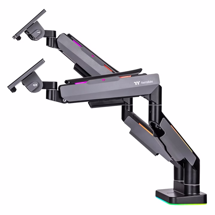 Thermaltake Dual Heavy Duty RGB Monitor Arm for up to 2 x 35 inchs SUPPORT   2 x 20kg Screen, 100 x 100 mm VESA Compatible, Wide Rage Movements, Gray | GEA-MSR-DMSBLK-01 thumbnail 7