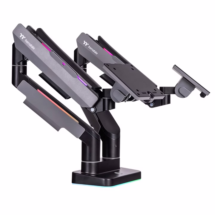 Thermaltake Dual Heavy Duty RGB Monitor Arm for up to 2 x 35 inchs SUPPORT   2 x 20kg Screen, 100 x 100 mm VESA Compatible, Wide Rage Movements, Gray | GEA-MSR-DMSBLK-01 thumbnail 8