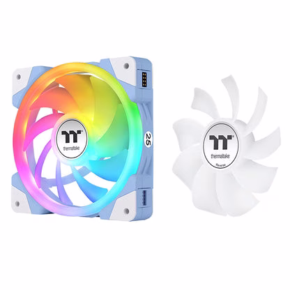Thermaltake Swafan EX14 aRGB PC Cooling Fan TT Premium Edition, 500~2000 RPM, 81.6 CFM Standard Airflow, Hydraulic Bearing, USB 2.0 connectors (9 Pin), Pack of 3, Hydrangea Blue | CL-F184-PL14BU-A thumbnail 2