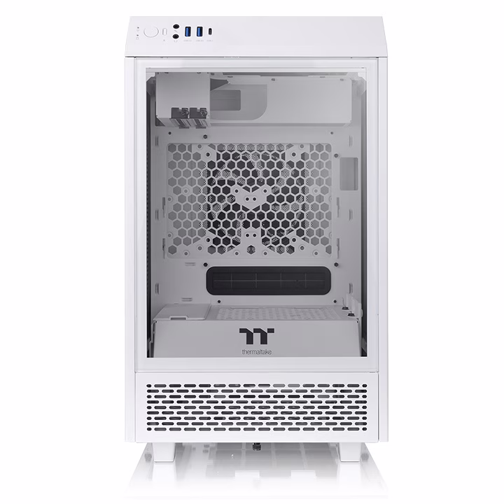 Thermaltake Tower 100 Snow WhiteMini Chassis,  2x Preinstalled 120mm Fans, 462.8 x 266 x 266 mm (H X W X D), Tempered Glass x 3 (4mm thickness), 6.7??? x 6.7??? (Mini ITX) Motherboard Support, USB 3.2 (Gen 2) Type-C x 1, USB 3.0 x 2| CA-1R3-00S6WN-00 image