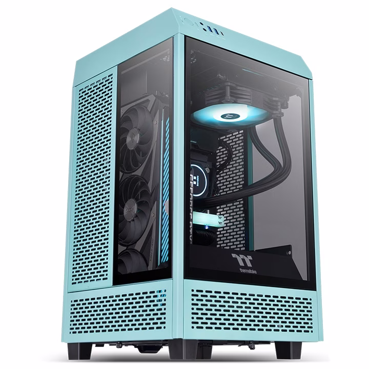 Thermaltake Tower 100 Turquoise Mini Chassis,  2x Preinstalled 120mm Fans, 462.8 x 266 x 266 mm (H X W X D), Tempered Glass x 3 (4mm thickness), 6.7??? x 6.7??? (Mini ITX) Motherboard Support, USB 3.2 (Gen 2) Type-C x 1, USB 3.0 x 2| CA-1R3-00SBWN-00 – Buy Online