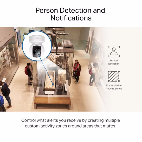 tp-link Tapo Pan/Tilt Home Security Wi-Fi Camera, 2K 3MP, High-Definition Video, Advanced Night Vision, up to 30 ft, Motion Detection and Notifications, Sound and Light Alarm, built-in microphone and speaker, up to 512 GB | Tapo C212 V2 thumbnail 4