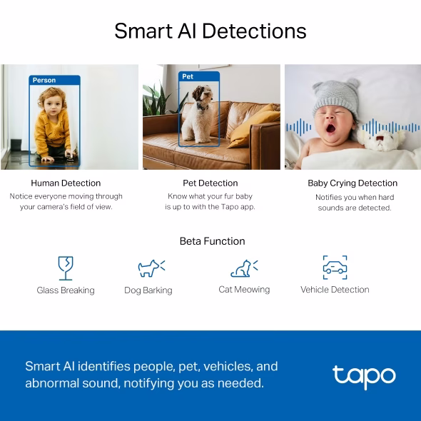 tp-link Tapo Pan/Tilt AI Home Security Wi-Fi Camera, 2K 4MP QHD, Wide Range of Movement, Enhanced Night Vision, Smart AI Detection and Notifications, Sound and Light Alarm, built-in microphone and speaker, up to 512 GB, Hands-Free Operation | Tapo C220 V1 thumbnail 7