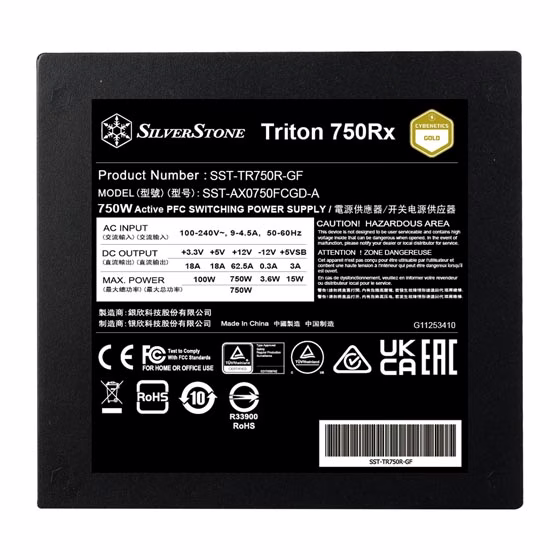 Silverstone Triton 750Rx Cybenetics Gold 750W PCIe 5 Fixed Cable ATX Power Supply, Silent 120mm ICB fan, Supports 12V-2x6 PCIe connector with ATX 3.1 and PCIe Gen 5 standard, Black | SST-TR750R-GF thumbnail 4