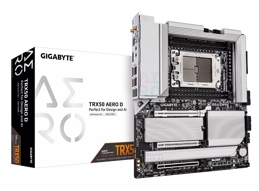 Gigabyte TRX50 AERO D sTR5 E-ATX Motherboard, AMD TRX50 Chipset, 4x DDR5 DIMM 1TB Max, PCIe 5.0 / 2x PCIe x16, 4xM.2, USB 3.2 / USB4 Type-C, Wi-Fi 7, Marvell 10GbE, White | TRX50 AERO D thumbnail 2