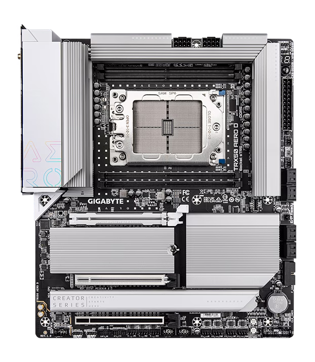 Gigabyte TRX50 AERO D sTR5 E-ATX Motherboard, AMD TRX50 Chipset, 4x DDR5 DIMM 1TB Max, PCIe 5.0 / 2x PCIe x16, 4xM.2, USB 3.2 / USB4 Type-C, Wi-Fi 7, Marvell 10GbE, White | TRX50 AERO D thumbnail 3