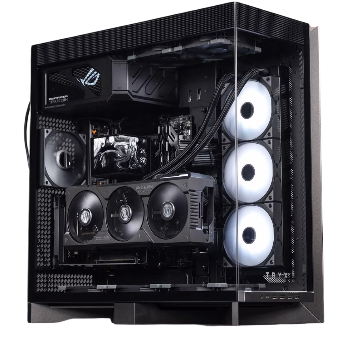 High-end Gaming & Rendering AI PC, Core Ultra 9 285K, TUF 5090 OC 32GB GDDR7, 96GB (2x 48GB) 7000MTs, 4TB NVMe, 1600W, TRYX Panorama 360 ARGB Liquid Cooler, WiFi 7 image
