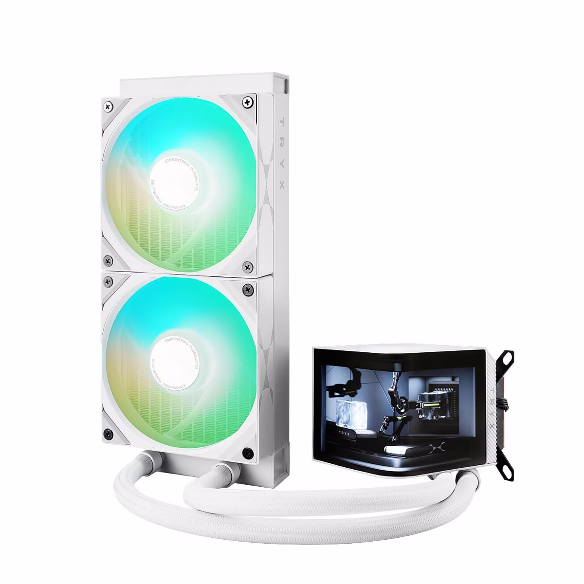 TRYX PANORAMA ARGB 240 White L-shaped AMOLED Screen Liquid Cooler, 6.5 Inch 2K 60 Hz Display, Adjustable Fan Speed| L-P240A-AS2M-G0W image