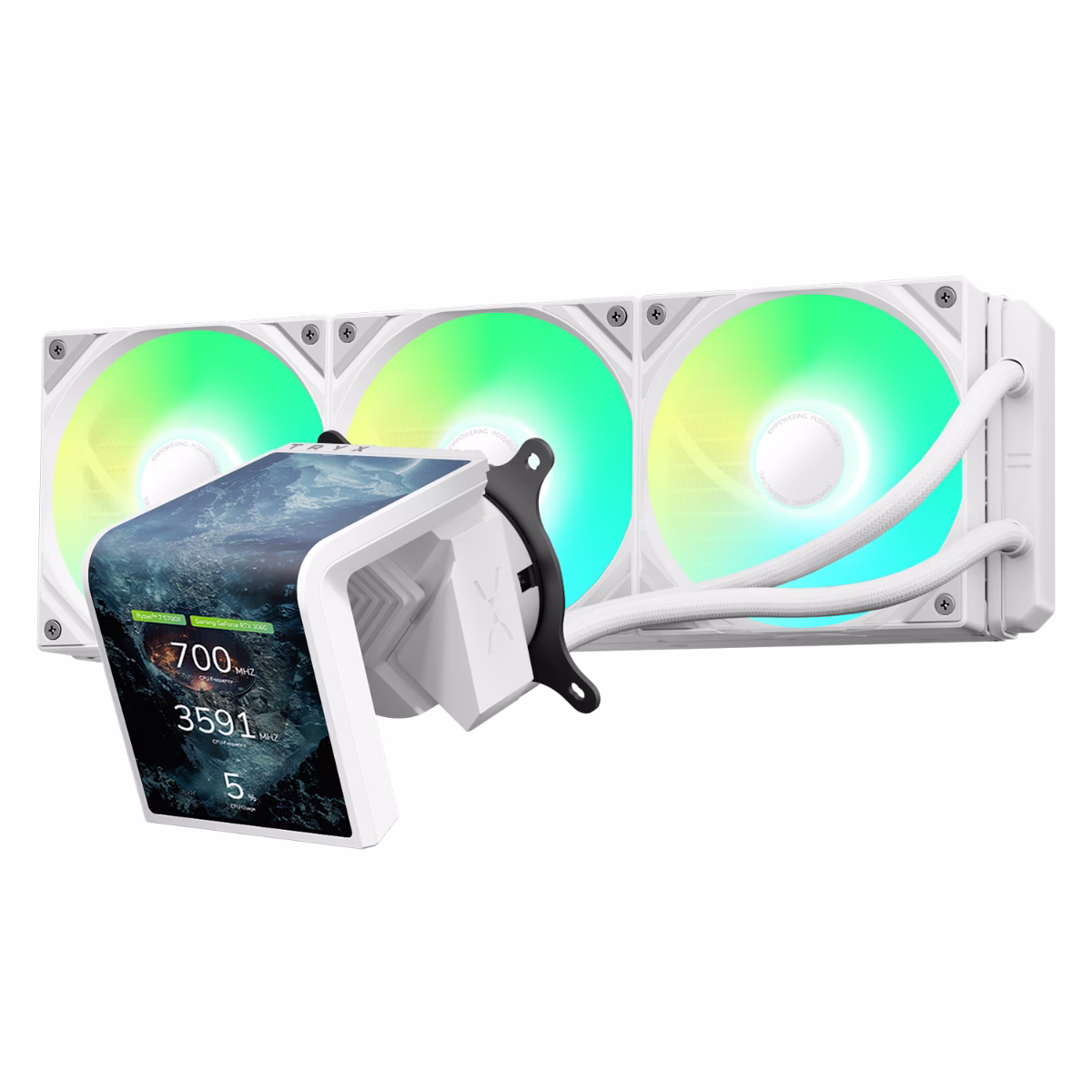TRYX PANORAMA SE ARGB 360 White Rotatable AMOLED Screen Liquid Cooler, ASETEK Adele Pump, 6.5 Inch Curved AMOLED 2K Screen | L-P360L-AM3M-G0W thumbnail 4
