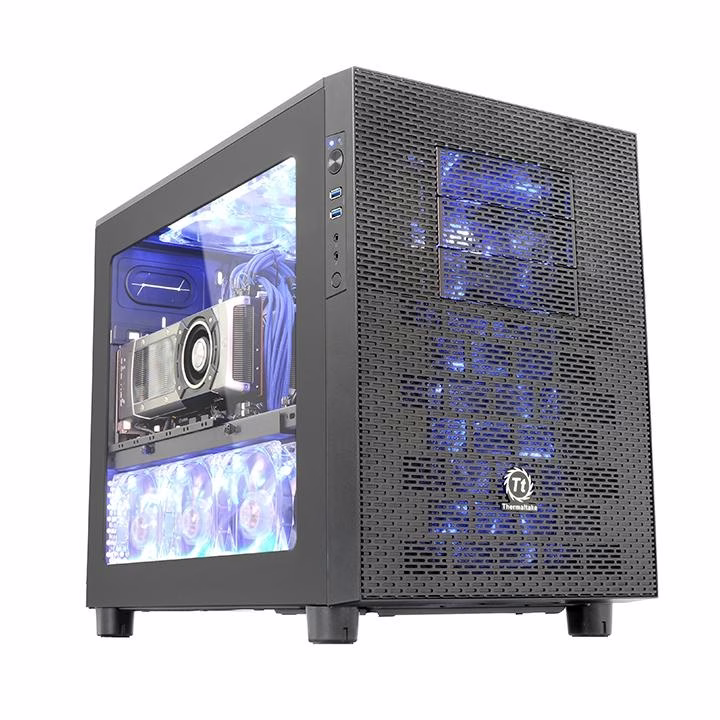 Thermaltake Core X2 mATX Cube Case, Transparent Window, Supports Up to Micro ATX MB, 5 Expansion Slots, USB 3.0 x 2, HD Audio x 1,  Black | CA-1D7-00C1WN-00 thumbnail 2