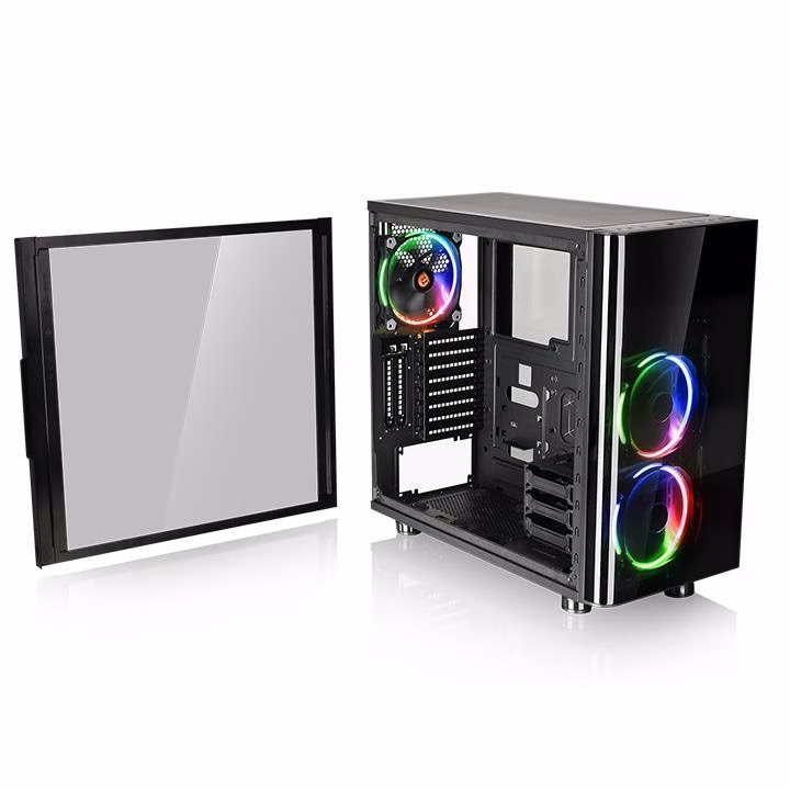 Thermaltake View 31 Tempered Glass RGB Edition Mid-tower case, 3x Preinstalled 140mm fans, supports up to ATX MB, 8 + 2 Expansion Slots, 4mm Tempered Glass x 2, USB 3.0 x 2, USB 2.0 x 2, HD Audio x 1 | CA-1H8-00M1WN-01 – Buy Online
