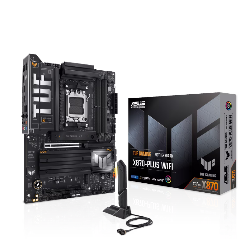 ASUS TUF GAMING X870-PLUS WIFI AM5 DDR5 Motherboard, 4x DIMM slots up to 8000+MT/s, max. 192GB, 4x M.2 and 2 x SATA, PCIe 5.0, 2.5Gb Ethernet, WiFi 7, AI Solution | 90MB1IU0-M0EAY0 – Buy Online