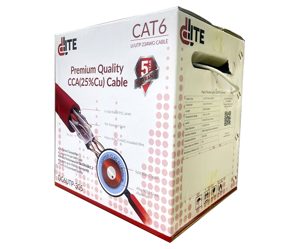 Dlite CAT6 23AWG CCA 25% Cu U/UTP CAT6 PVC Network Cable 305 Meters | Dlite DC6UTP-305 thumbnail 3