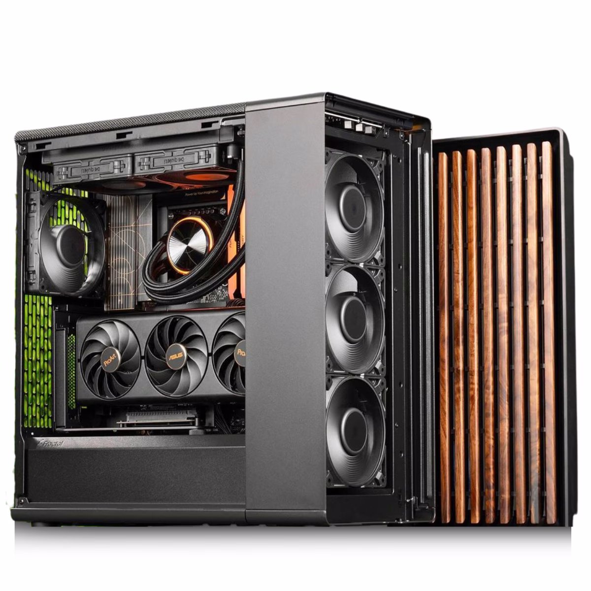 Gaming PC Powered by 14th Generation Processor - Intel Core i7-14700KF, Nvidia RTX 4070 Super 12GB, 32GB RAM 6200Mhz, 2TB SSD Gen4, 750W Gold Rated PSU , 240mm Liquid Cooler, Wi-Fi + BT  Wooden Gaming PC Fractal image