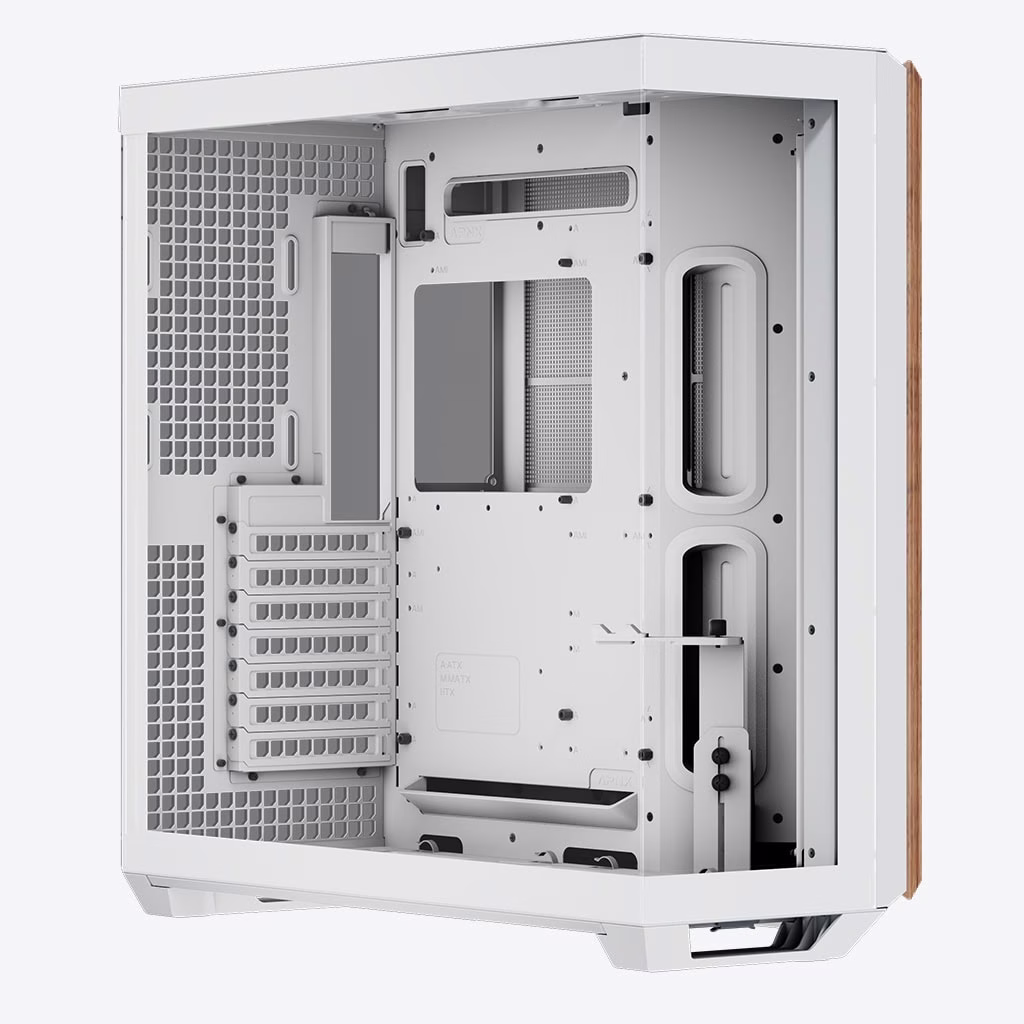 APNX V1-W-WT-V1 ATX Mid Tower White/Wood Computer Case, Upto ATX Motherboards, Upto 360mm Radiators, Vertical GPU Holder Kit, Adjustable Motherboard Displacement, White | APCM-VI01103.21 thumbnail 2