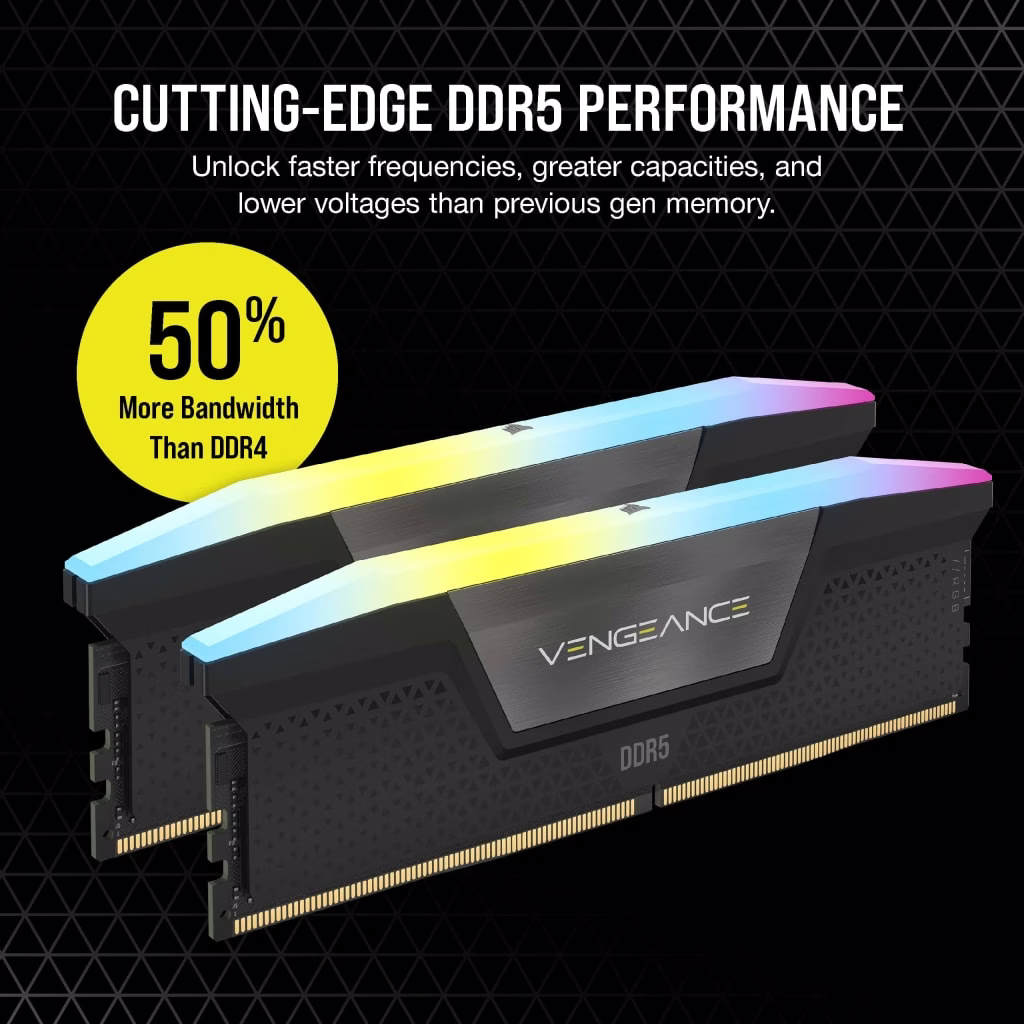 CORSAIR VENGEANCE RGB DDR5 64GB 6000MHZ 32*2 KIT BLACK-CMH64GX5M2B6000C40 thumbnail 2